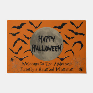 Paillasson Typographie Éffrayante noire et orange Happy Hallo