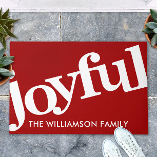 Paillasson Typographie Joyeuse Rouge Gras Noël Bienvenue Nom