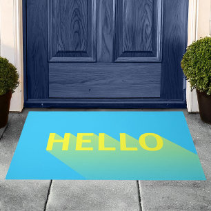 Paillasson Typographie moderne vibrant bleu et jaune Hello