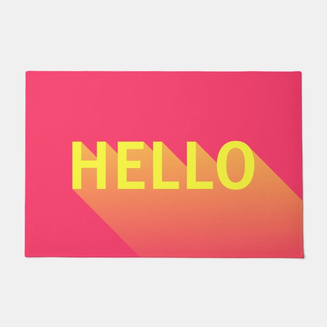 Paillasson Typographie moderne vibrant rose et jaune Hello (Devant)
