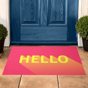 Paillasson Typographie moderne vibrant rose et jaune Hello