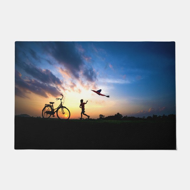 Paillasson Un garçon - Un vélo - Un chat Kite Floor (Devant)