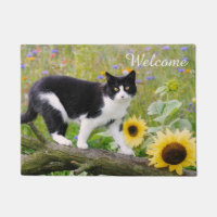 Un mignon chat tuxedo sur une branche d'arbre avec