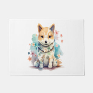 Paillasson Un mignon chien bien conduit en chemise fleurie