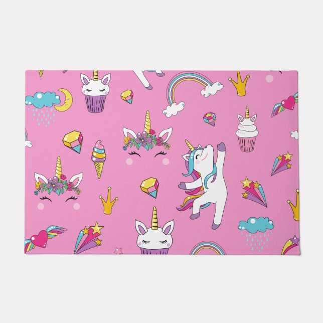Paillasson Unicorne Fan Club motif rose (Devant)