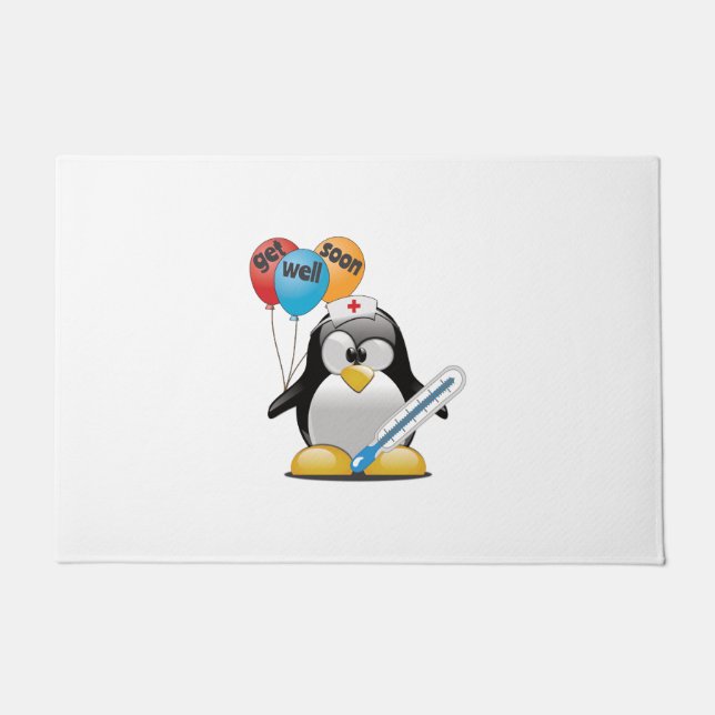 Paillasson Va-t'en bientôt. Infirmière de pingouin. (Devant)