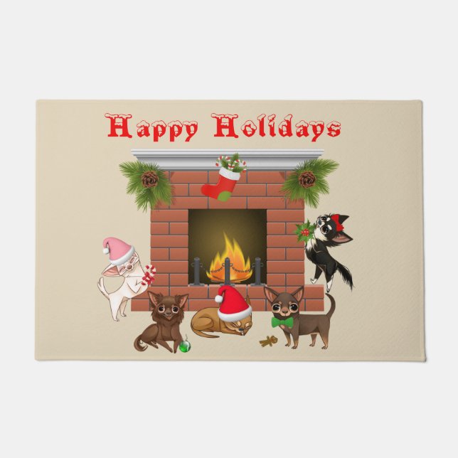 Paillasson Vacances Chihuahua Porte de Noël Mat (Devant)