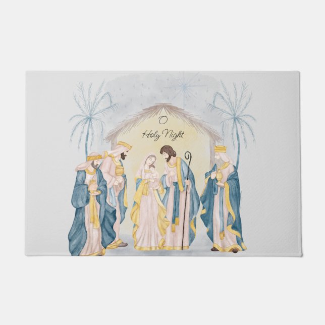 Paillasson Vacances de nativité or et bleu (Devant)