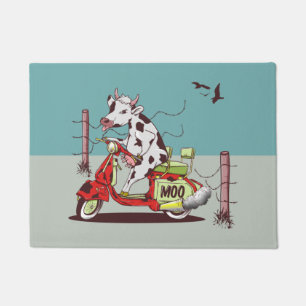 Paillasson Vache avec un cyclomoteur rétro