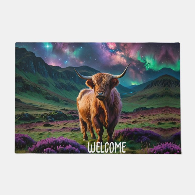Paillasson Vache Highland sous les étoiles (Devant)