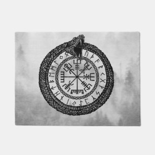 Paillasson Vegvisir avec Ouroboros et runes - gamme de gris