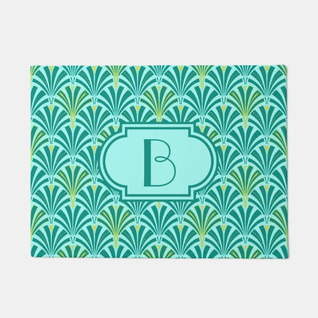 Paillasson Ventilateur Art déco motif - turquoise sur aqua (Devant)