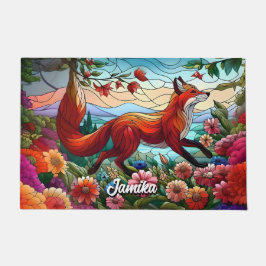 Paillasson Verre tendu Look Renard rouge et fleurs