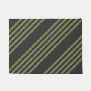 Paillasson Vert olive et charbon de bois cinq bandes motif