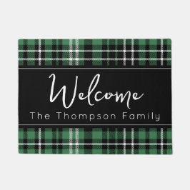 Paillasson Vert Plaid Bienvenue Monogramme Nom de famille Doo