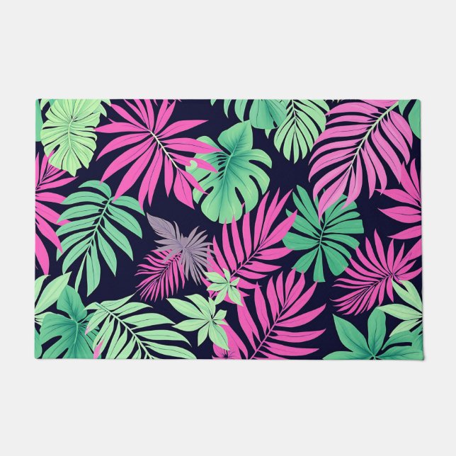 Paillasson Vibrant Tropical Leaves Neon Pattern (Devant)