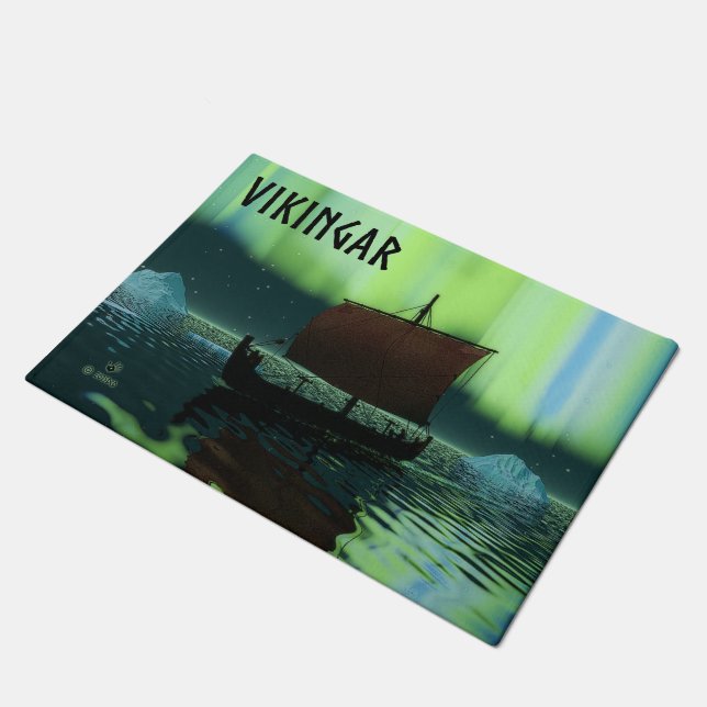 Paillasson Viking Navire Et Lumières Du Nord (Incliné)