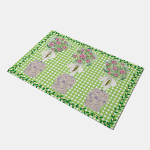 Paillasson Vin rose Topiary mat bleu et blanc Ginger Jar