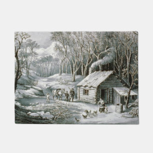 Paillasson Vintage Currier & Ives Journal Cabine Noël
