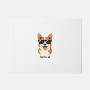 Paillasson Vintage Hey, Paws Up Corgi avec Lunettes de Soleil