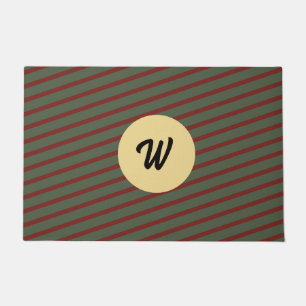 Paillasson vintage monogrammé rouge et vert motif de bande