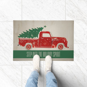 Paillasson Vintage Red Truck Green Christmas Tree