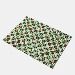 Paillasson Vintage Rouge Vert Blanc Barcelone Motif Floral
