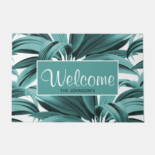 Paillasson Vintage Tropical Palm Botanique Aquarelle Turquois