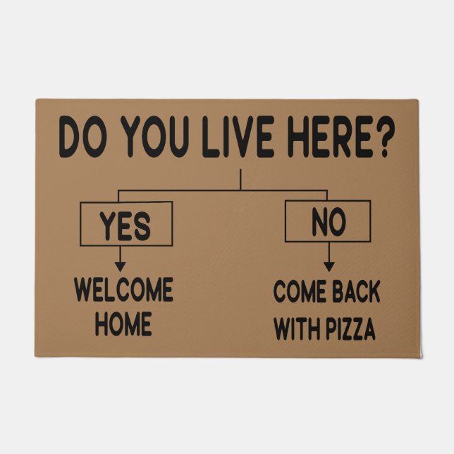 Paillasson Vis-tu ici ? Reviens avec Pizza ? (Devant)
