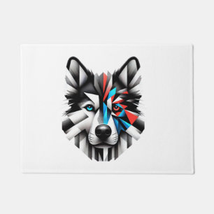 Paillasson Visage de Husky Géométrique Design d'Art Moderne