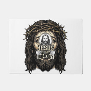 Paillasson Visage saint couronné gravé vintage vector design_