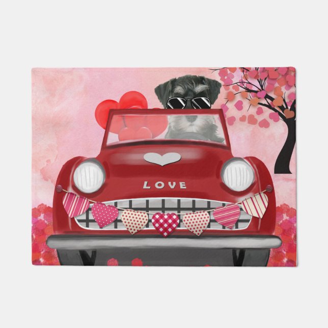 Paillasson Voiture de chien Schnauzer avec les coeurs Valenti (Devant)