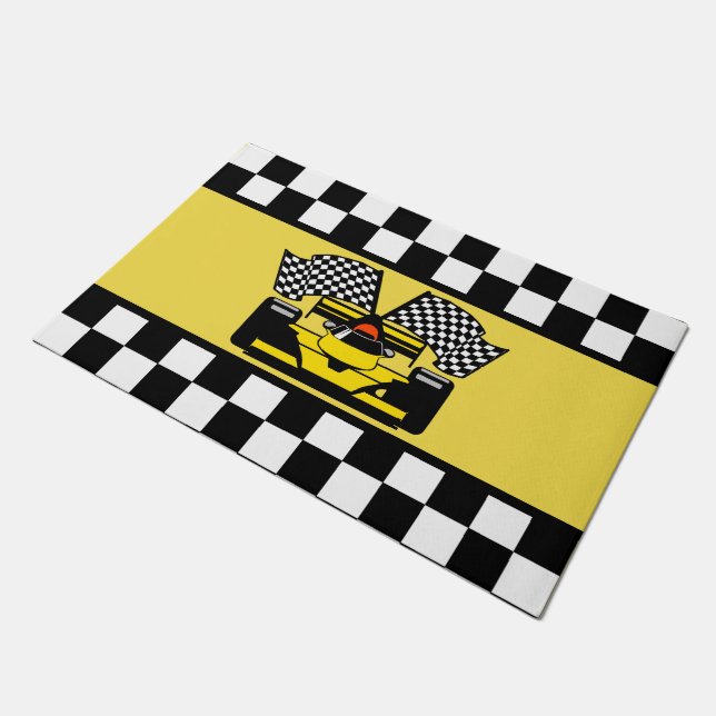 Paillasson Voiture de course jaune : Drapeau de contrôleur (Incliné)