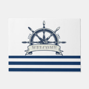 Paillasson Volant de bateau nautique, rayures bleu marine bla