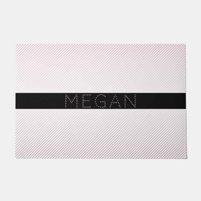 Paillasson Votre nom | Blanc fin et Rose subtil Ombre Stripes (Devant)