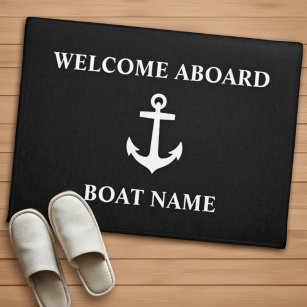 Paillasson Votre nom de bateau Ancre Black Welcome Aboard