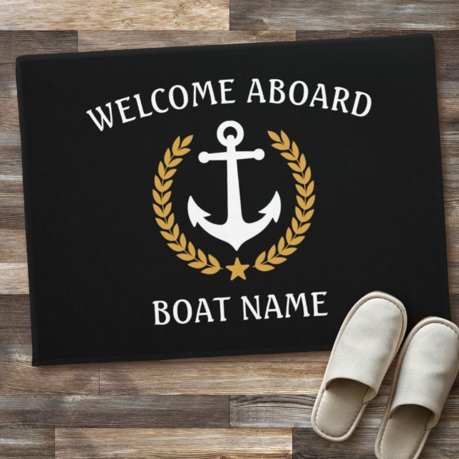 Paillasson Votre nom de bateau Ancre Laurel Bienvenue à bord  (Créateur téléchargé)
