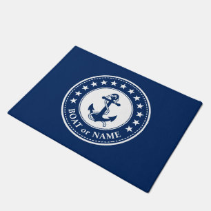 Paillasson Votre nom de bateau Ancre Stars Marine Blancs Bleu