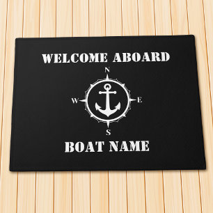 Paillasson Votre nom de bateau Compass Ancre Bienvenue à bor