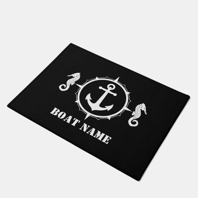 Paillasson Votre nom de bateau Seahorse Ancre Black (Incliné)
