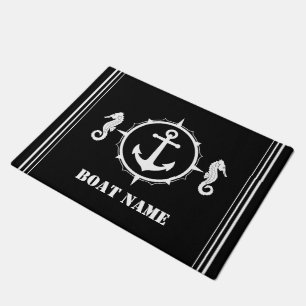 Paillasson Votre nom de bateau Seahorse Ancre Chic Black