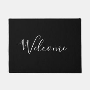 Paillasson Votre nom Élégant script blanc sur noir