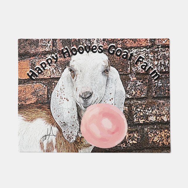 Paillasson VOTRE TEXTE Chèvre nubienne blanche avec Bubblegum (Devant)