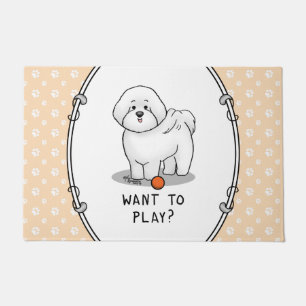 Paillasson Vous voulez jouer ? Bichon Frise Chien avec balle 