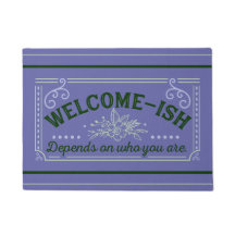 welcome-ish sarcastic Purple & Green door mat rug