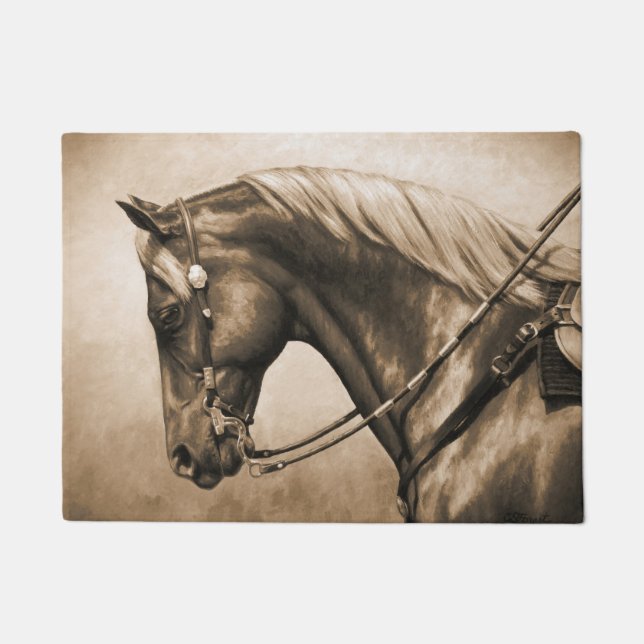 Paillasson Western Ranch Horse Vieux Photo Sepia (Devant)