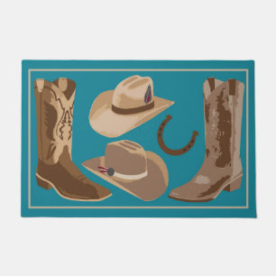 Paillasson Western Turquoise Turquoise Bleu Brown Boots Casqu
