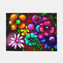 Paillasson Whimsical Graffiti-Style Floral Flowers Ladybug