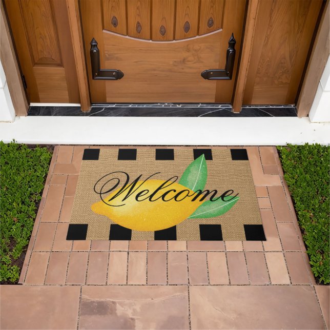 Paillasson Whimsical Lemon Welcome Doormat – Faux Burlap (De plein air)