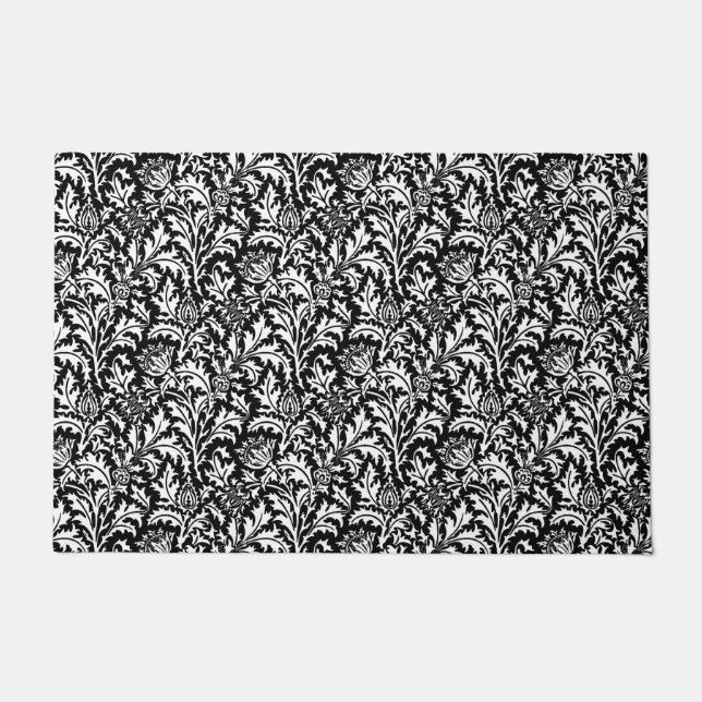 Paillasson William Morris Thistle Damask, noir et blanc (Devant)